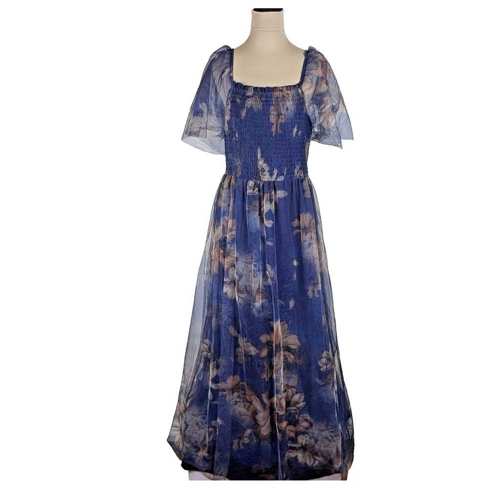 Baltic Born‎ Cassandra Floral Tulle Maxi Dress Womens 1XL Blue Cottagecore NWT
